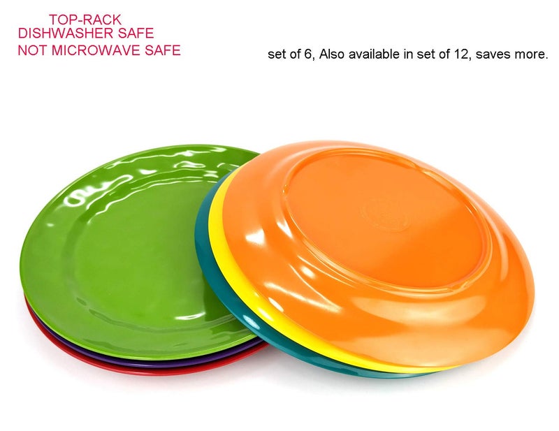 KX-WARE Melamine Plates set -10inch 6pcs 100% Melamine Dinner Plates for Everyday Use, Break-resistant and Lightweight, MultiColor - Image 5